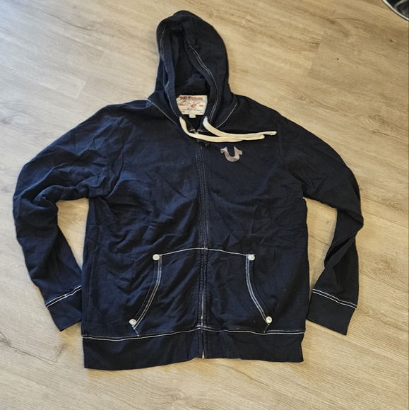 True Religion Full Zip Hoodie Men's Big Logo Black Large World Tour Buddha